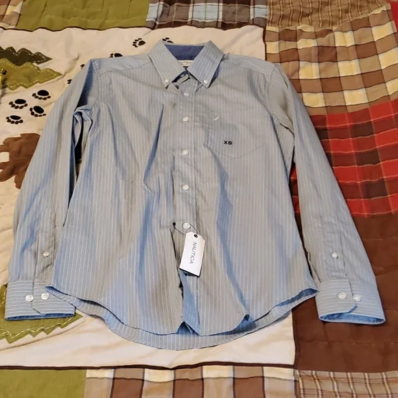 NWT! Nautica classic fit striped long sleeve dress shirt - Picture 1 of 13